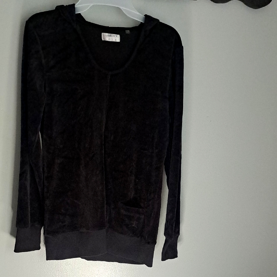 Danskin Black Velour Pullover Hoodie Jacket Size Small Nwot